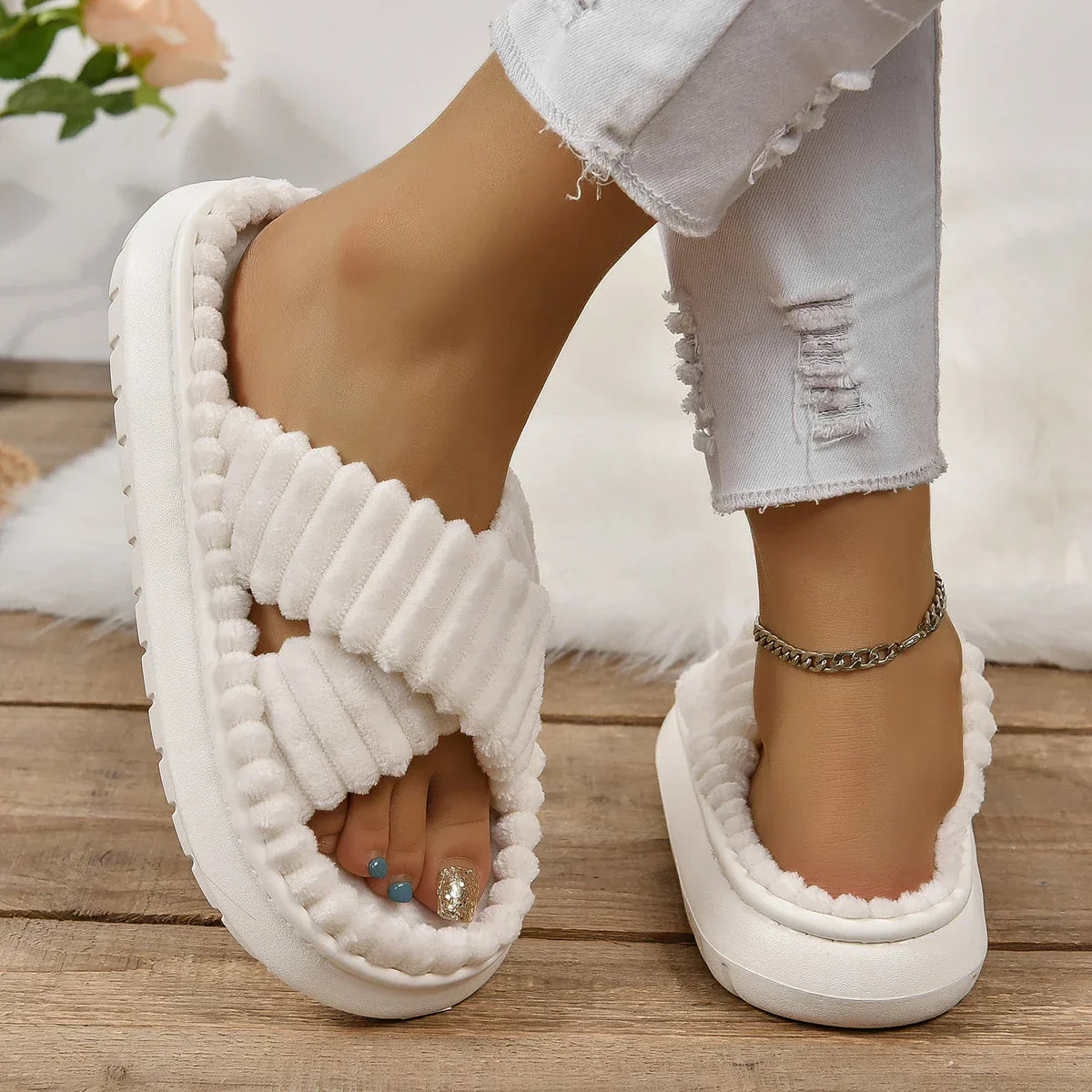 Pantoufles/Chaussons d'Hiver pour Femmes - Velours